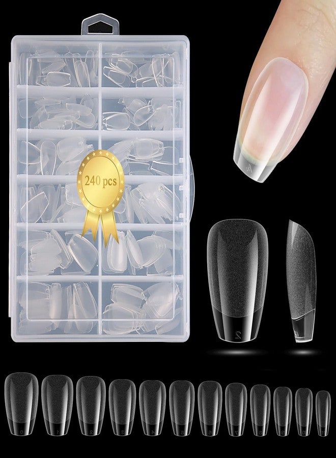 Furtherpretty Short Coffin Nail Tips, 240Pcs Full Cover Soft Gel Nail Tips, Half Matte Press On Nails Acrylic Fake Nails Clear Nail Extensions, 12 Sizes Uñas Postizas for DIY Home Manicure - Image 1